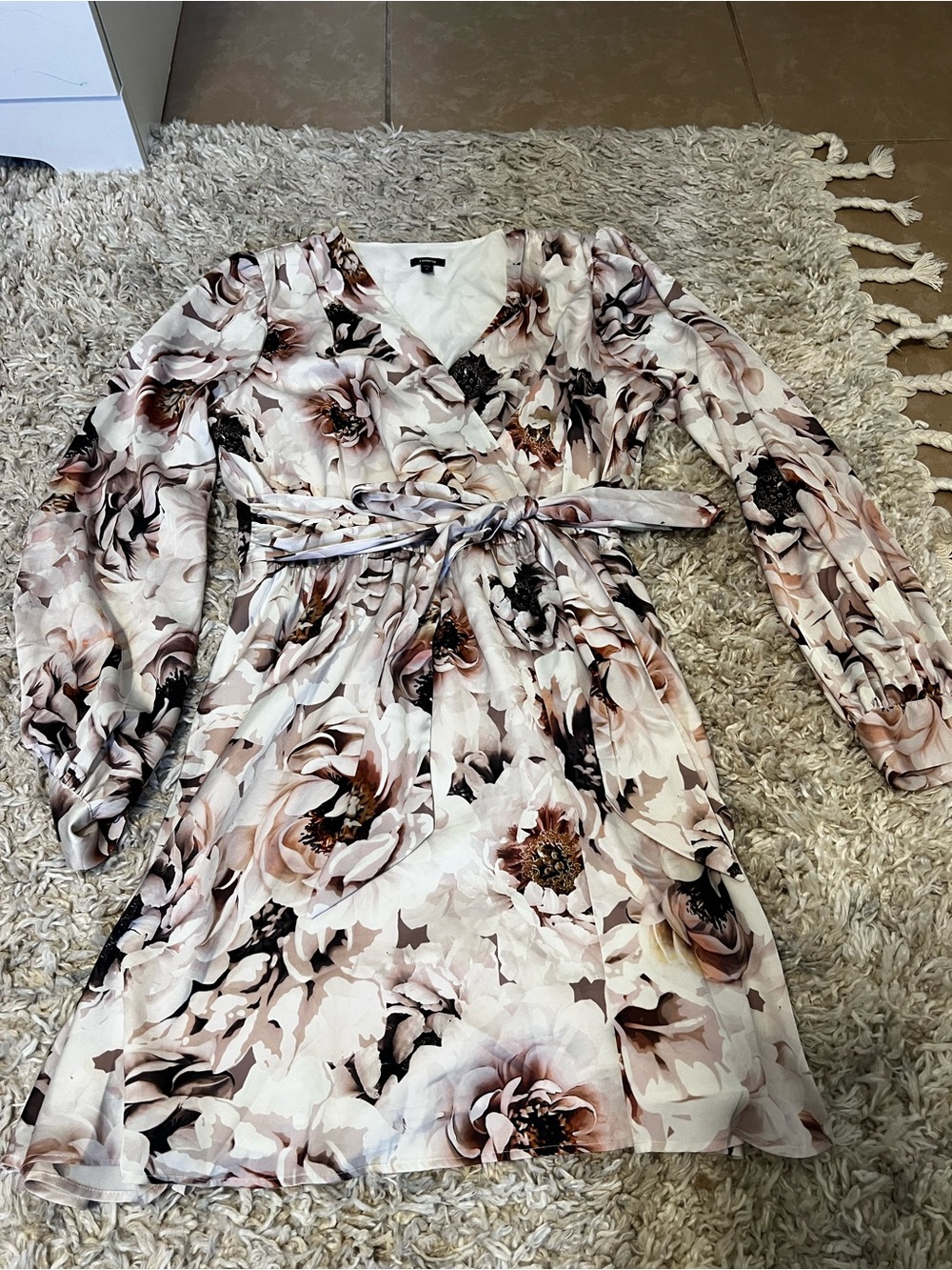 Express Floral Wrap Dress in Blush and Black